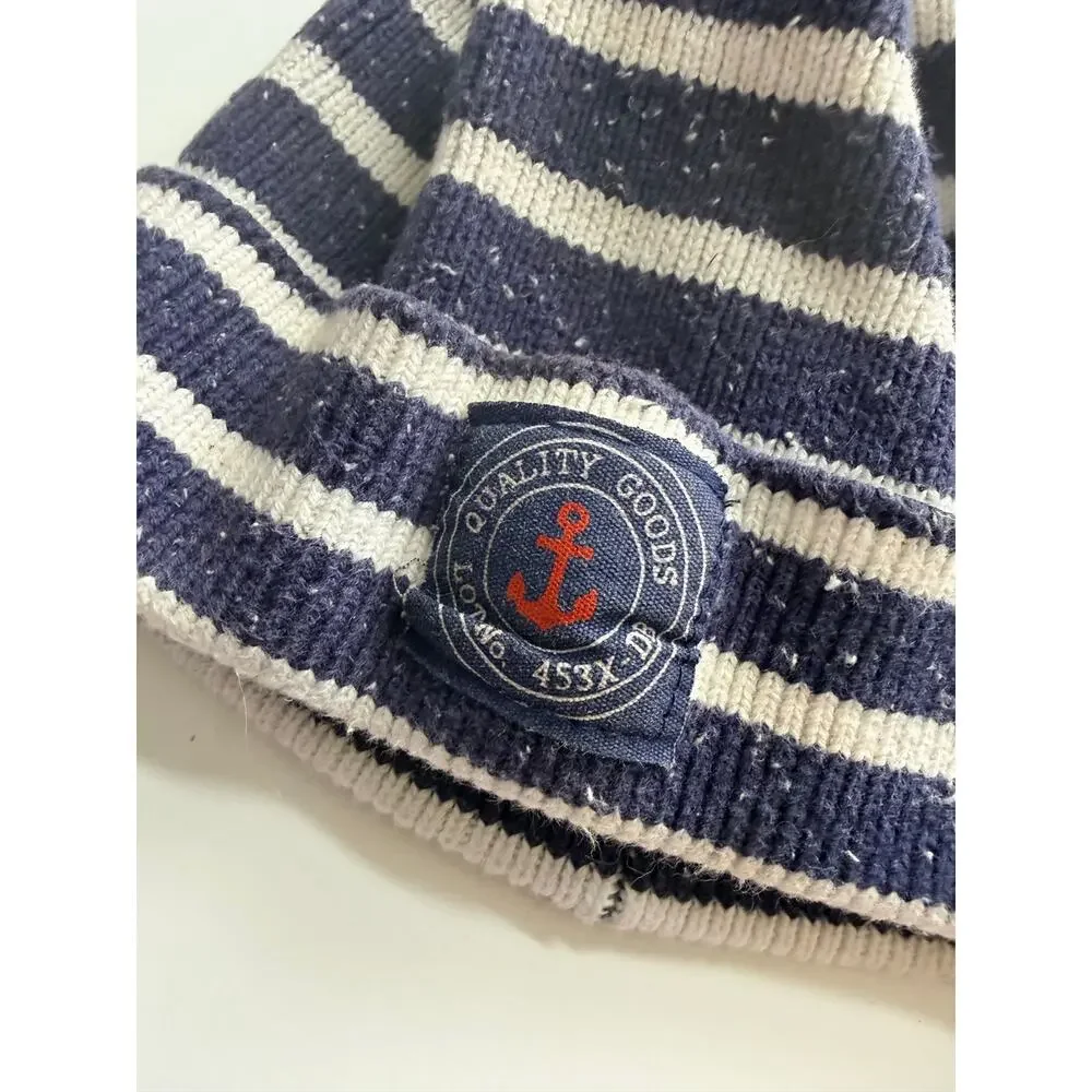 H&M Kids Striped Knit Beanie - Navy & Cream Anchor Patch